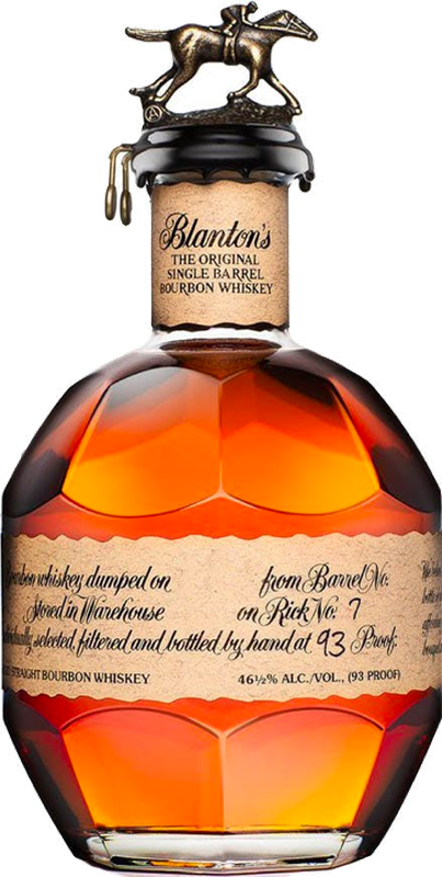 Blanton's Single Barrel Bourbon bottle with horse stopper